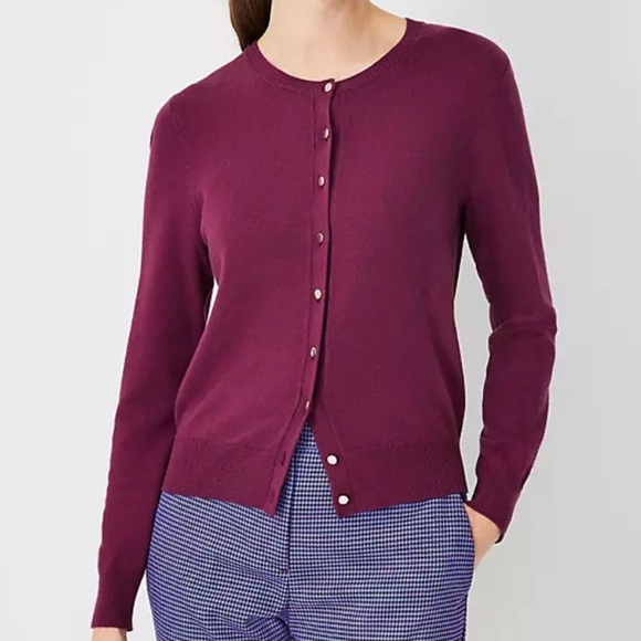 Ann Taylor Sweaters - Ann Taylor Burgundy Metallic Cardigan with Jeweled Buttons